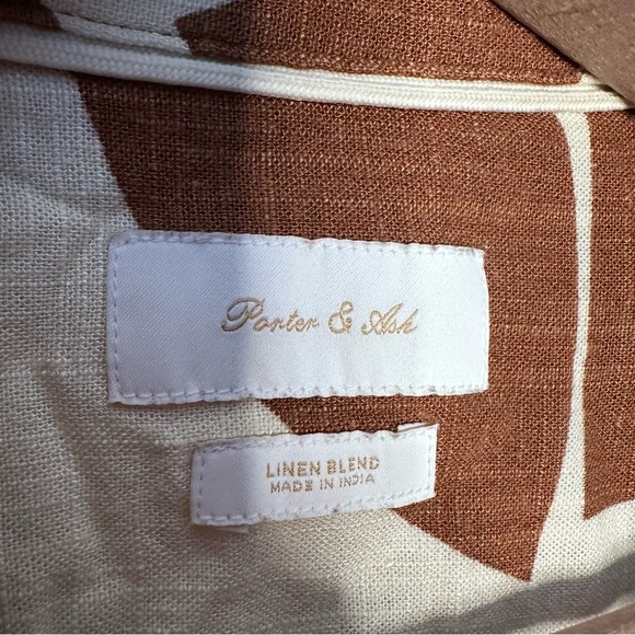 Porter & Ash Men’s Linen Geometric Casual Short Sleeve Button-Down Shirt - Picture 4 of 6